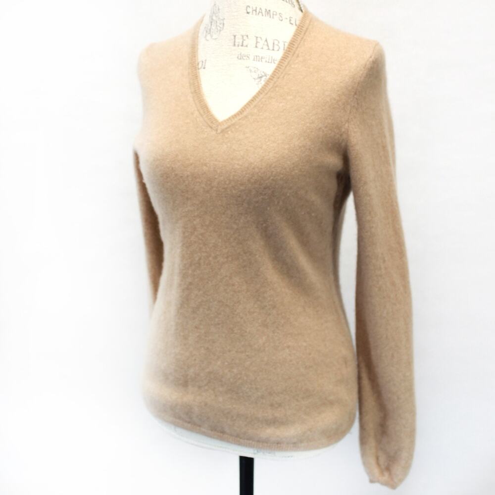 Vertical Design Sweater Pullover 100% 2-Ply Cashmere Minimalist Cozy V-Neck L